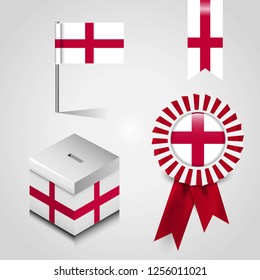 England United Kingdom Country Flag place on Vote Box, Ribbon Badge Banner and map Pin