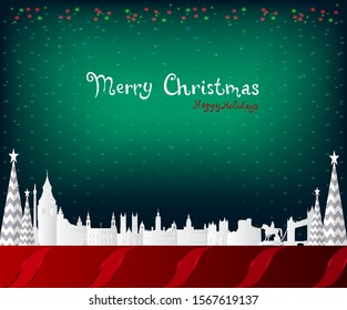England, United Kingdom,Great Britain  With views of famous landmarks and world-class cities, tourism poster, Merry Christmas background and happy new year - vector