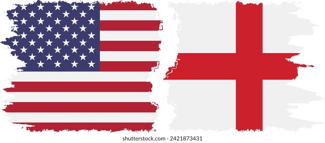 England and USA grunge flags connection, vector