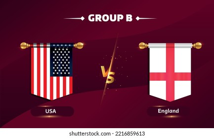 England, usa world football 2022 match versus on red background. Vektorgrafik.