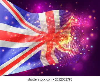 England, vector 3d flag on pink purple background with lighting and flares