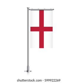 England vector banner flag hanging on a silver metallic pole. England vertical flag template isolated on a white background.