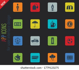 england vector color web icons on dark background for user interface design