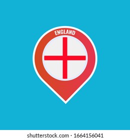 England vector flag map location pin. European football 2020 tournament final stage. Official championship colors and style.