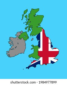 Ilustración vectorial de Inglaterra, mapa de Inglaterra con bandera, diseño de bandera, 7 colores editables.