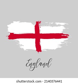 England vector watercolor national country flag icon. Hand drawn illustration with dry brush stains, strokes, spots isolated on gray background. Painted grunge style texture for posters, banner design