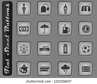 england vector web icons on the flat steel buttons