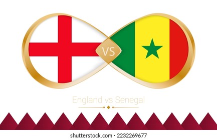 England versus Senegal golden icon for Football 2022 match, Round of 16. Vector illustration.