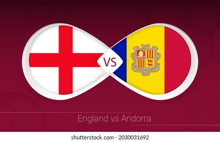 England vs Andorra in Football Competition, Group I. Versus icon on Football background. Vector illustration.