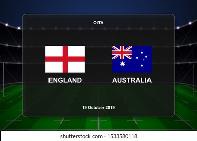 England vs Australia. Rugby cup scoreboard broadcast graphic template