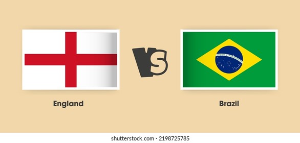 England vs Brazil flags placed side by side. Creative stylish national flags of England vs Brazil with background
