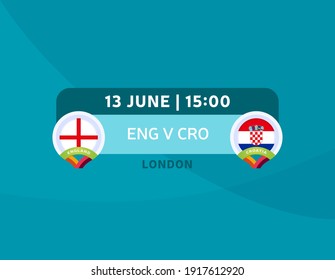 England vs Croatia euro 2020 match. Football 2020 championship match versus teams intro sport background, championship competition final poster, flat style vector illustration.