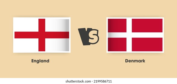 England vs Denmark flags placed side by side. Creative stylish national flags of England vs Denmark with background