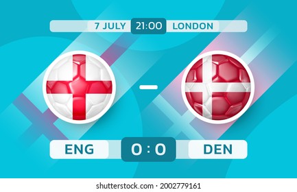 England vs Denmark match. Banner template with countries icons in the form of soccer ball with flag. Vector illustration