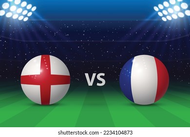 England vs France. Football scoreboard broadcast graphic soccer template