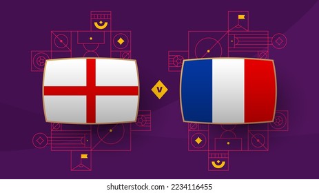 england vs france playoff quarter finals match Football 2022. Qatar, cup 2022 World Football championship match versus teams intro sport background, championship competition poster, vector.