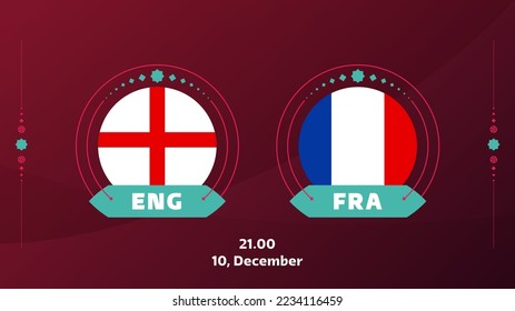 england vs france playoff quarter finals match Football 2022. Qatar, cup 2022 World Football championship match versus teams intro sport background, championship competition poster, vector.