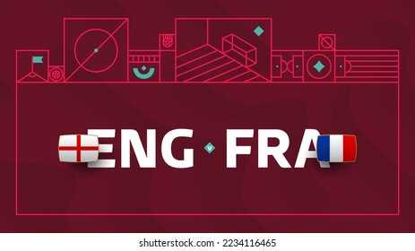 cuartos de final del partido hengland vs francia partidos de fútbol 2022. Partido del Campeonato Mundial de Fútbol 2022 versus equipo de fondo deportivo de introducción, afiche de la competencia del campeonato, vector.