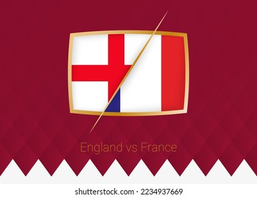 England vs France, Quarter finals icon of football competition on burgundy background. Vector icon.