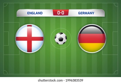 England vs Germany scoreboard broadcast template for sport soccer and football tournament championship 2020 Round of 16 vector illustration