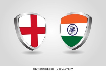 England vs India flag shields on a white background, cricket championship competition vector illustration