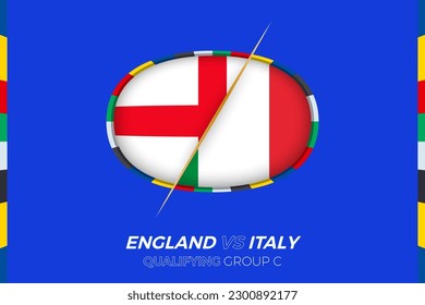 England vs Italy icon for European football tournament qualification, group C. Competition icon on the stylized background.