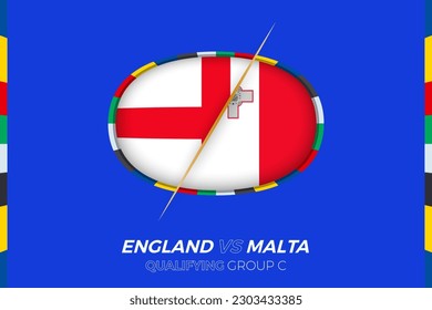 England vs Malta icon for European football tournament qualification, group C. Competition icon on the stylized background.