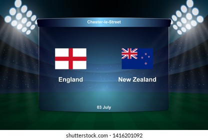 England vs New Zealand cricket scoreboard broadcast graphic template