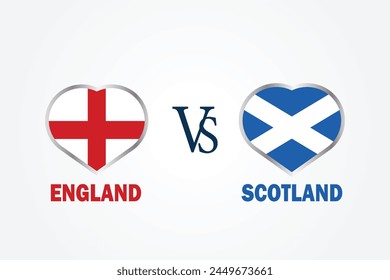 England Vs Scotland, Cricket Match concept with creative illustration of participant countries flag Batsman and Hearts isolated on white background