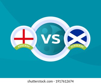 England vs Scotland euro 2020 match. Football 2020 championship match versus teams intro sport background, championship competition final poster, flat style vector illustration.