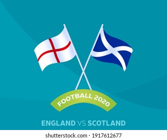England vs Scotland euro 2020 match. Football 2020 championship match versus teams intro sport background, championship competition final poster, flat style vector illustration.