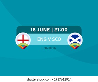 England vs Scotland euro 2020 match. Football 2020 championship match versus teams intro sport background, championship competition final poster, flat style vector illustration.