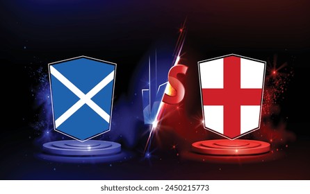 England vs Scotland  International Cricket Match. Rival flags of both teams with badge shields