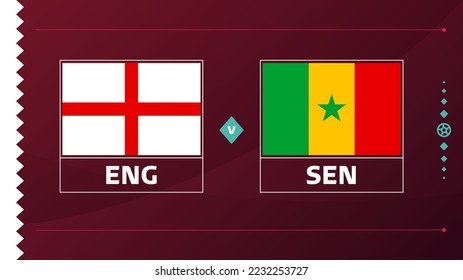 england vs senegal playoff round of 16 match Football 2022. 2022 World Football cup championship match versus teams intro sport background, championship competition poster, vector illustration.