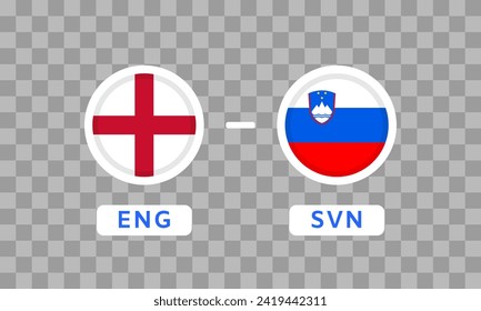 England vs Slovenia Match Design Element. Flag Icons isolated on transparent background. Football Championship Competition Infographics. Announcement, Game Score Template. Vector graphics