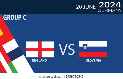 England vs Slovenia Match Design Element. Flags Icons with transparency isolated on blue background. Football Championship Competition Infographics,  2024 group C stage championship match versus teams