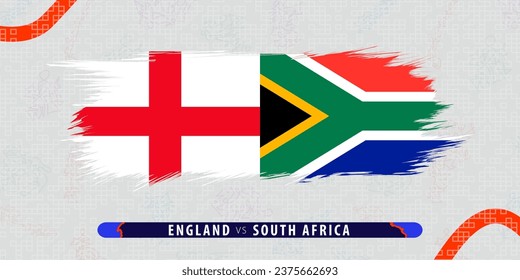 England gegen Südafrika, internationale Rugby-Halbfinalspiel-Illustration im Pinselstrich-Stil. Abstraktes grungy Icon für Rugby Match. Vektorgrafik auf abstraktem Hintergrund.