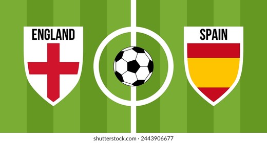 england vs spain, teams shield shaped national flags