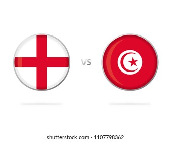 England vs Tunisia. White Background. Football Competition. Match. Flags in a Circles. Vector Graphic. Group G.