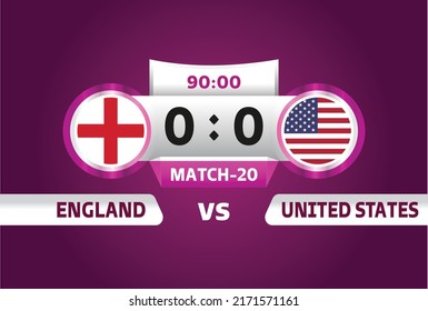 england vs united states, world Football 2022, Group B. World Football Competition championship match versus teams intro sport background, championship competition final poster, vector illustration.