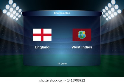 England vs West Indies cricket scoreboard broadcast graphic template