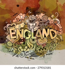 England watercolor hand lettering and doodles elements background. Vector illustration