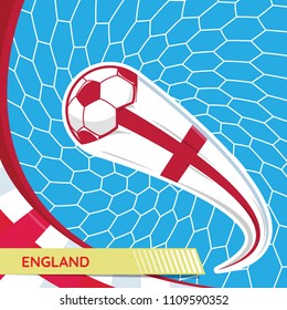 England waving flag and soccer ball in goal net. football tournament vector illustration.