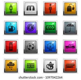 england web icons in square colored buttons