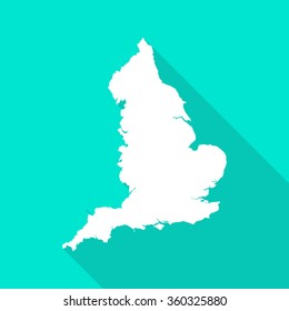 England white map,border flat simple style with long shadow on turquoise background