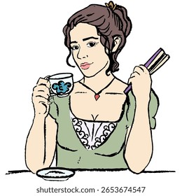 Englisch lady at a Tee time. Vector, isolated.
