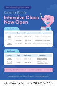 English academy summer break intensive class flyer poster template vector