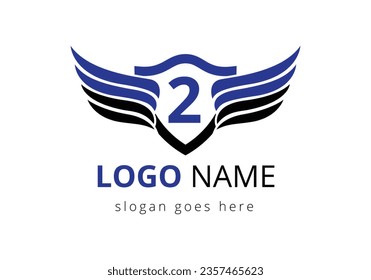 English alphabet 2 with wings logo design. Transportation Logo Letter and Wings Concept