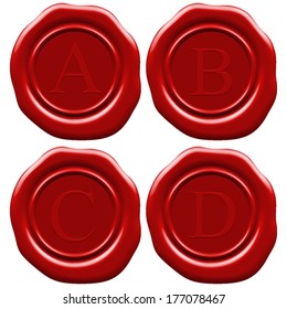 English alphabet "A,B,C,D" letters on sealing wax set (vector)