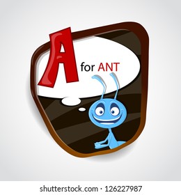 The English alphabet of animal theme. A for Ant. Vector illustration